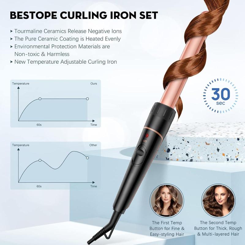 6 in 1 Curling Iron Wand Set, 1 Set Dual Voltage Ceramic Barrel Hair Curler with Glove & Clips, Hair Styling Tool for Home & Salon Use