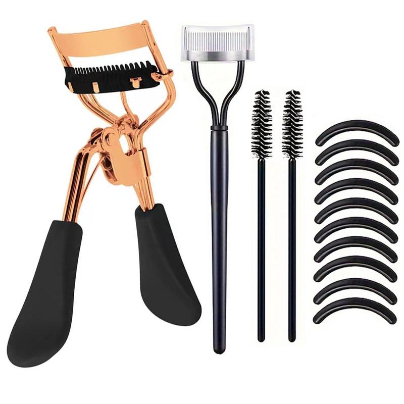 Eyelash Curler & Eyebrow Brush Set, 1 Eyelash Curler & 2 Brushes & 1 Count Lash Comb Separator & 10 Silicone Refills, Eye Makeup Tools, Lashes Extension Kit, Fall Gift, Russian Makeup, Christmas Gift