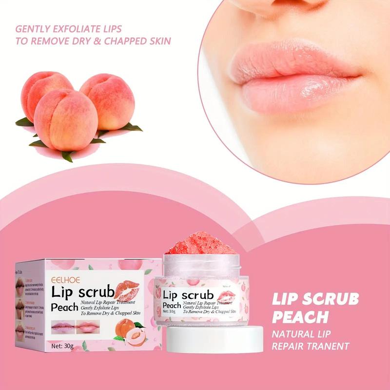 Peach Lip Scrub with Brush, Exfoliating Lip Scrub, Reducing the Look of Lip Lines, Lip Care Product for Women & Girls, Skincare Products