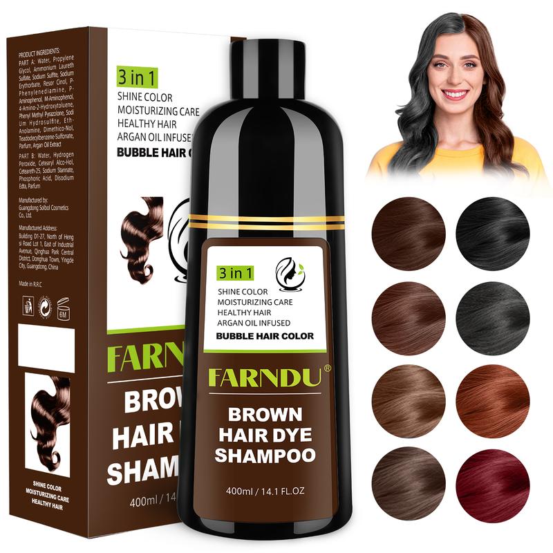 FARNDU-Hair Dye Shampoo, Gray Hair Coverage, 3 in 1 (+Shampoo+Conditioner), 5 Colors Available, 10 Mins Hair Color, Glossy and bright, For Men & Women with All Hair Types, Long Lasting, Plant extracts, Fruity aroma Ammonia-Free Mild (400 mL)-Coffee