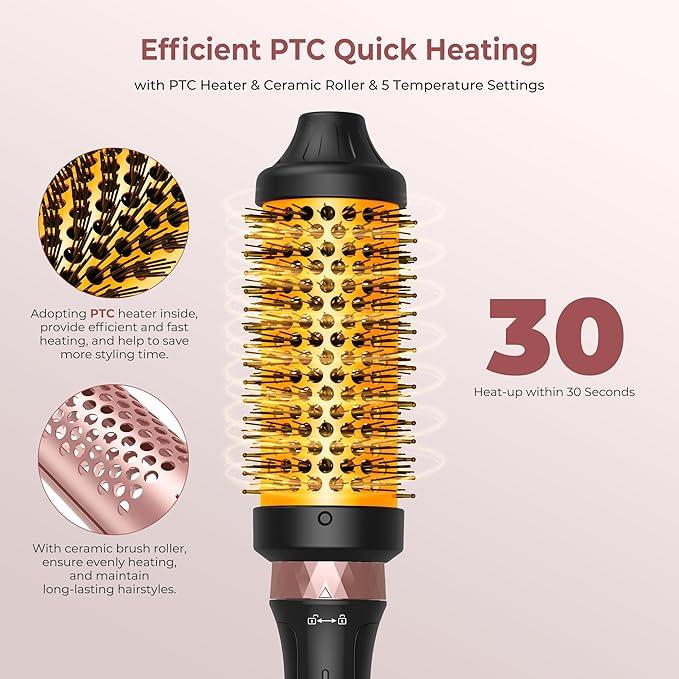 Wave Thermal Hair Brush, Thermal Hair Brush, Front Loading Brush lon Heated Round Brush, Heated Round Brush for NaturalCurly Hair, Easy to Use Hair Styling Tool for Women and Girls, Winter Gift