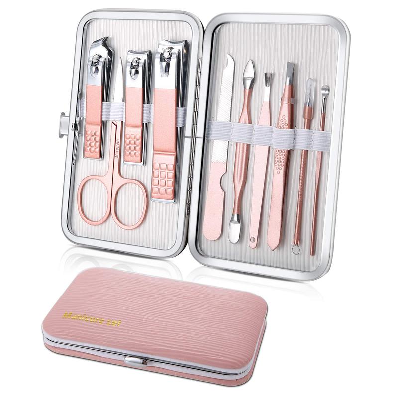 Manicure Set, Travel Mini Nail Clippers Kit Pedicure Care Tools, 10pcs Stainless Steel Grooming kit