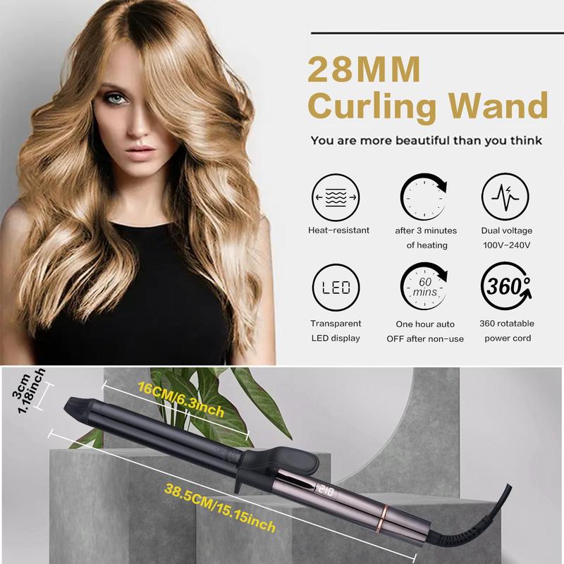 28mm Professional Hair Curler, 1 Box Adjustable Temperature Hair Curler with LED LCD Display, Hair Styling Tool for Women & Girls