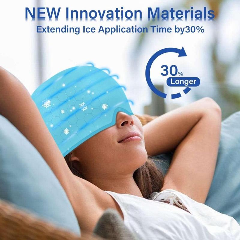 Ice Pack Headache Cap, Adjustable Facial Cold Compress Cooling Gel Head Wrap, Soothing Headache Cap for Tension, Stress and Hangover Relief