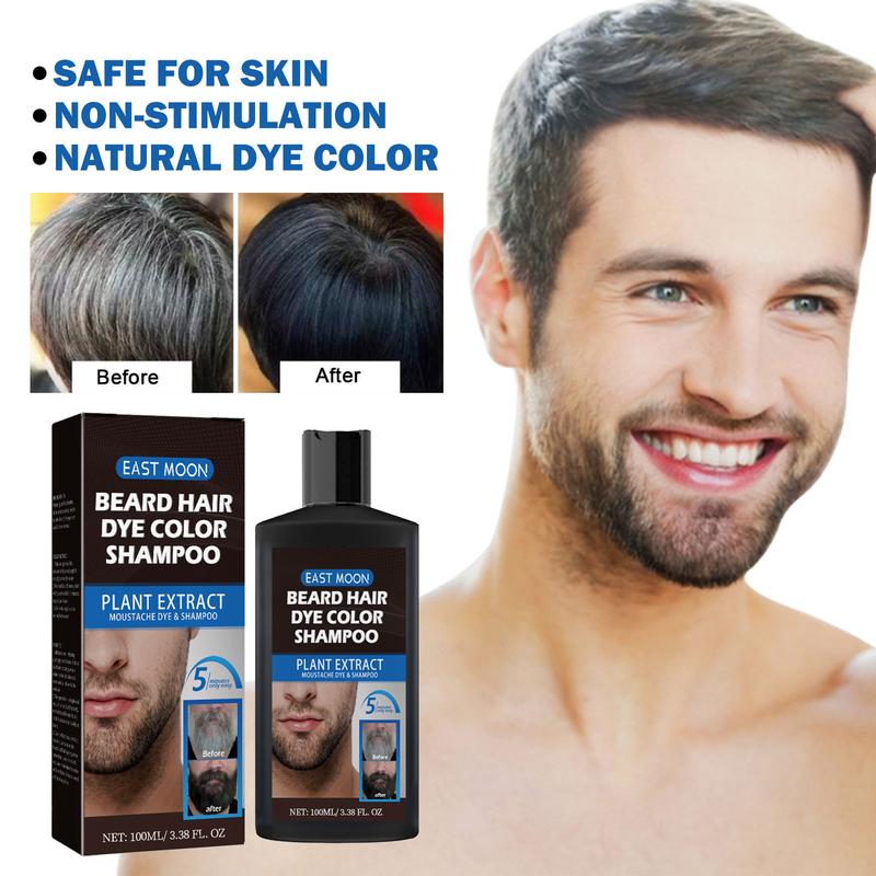 Beard Hair Dye Color Shampoo, Quick Color Black For Men's Hair and Black Beard Dye Shampoo for Mustache, Root Touch Up