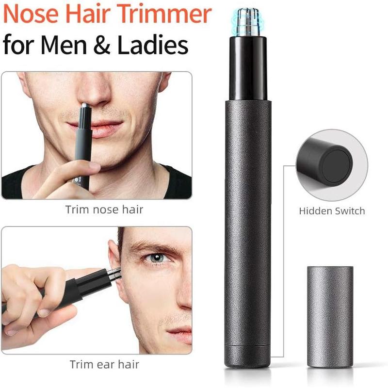 Ear and Nose Hair Trimmer, Painless Nose Hair Clippers Trimmer for Men and Women, Portable Nose Hair Remover with Dual Edge Blades, Battery-Operated, IPX7 Waterproof