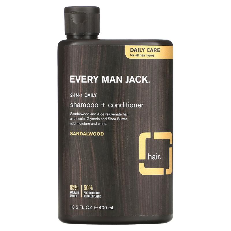 Every Man Jack 2-in-1 Daily Shampoo & Conditioner, For All Hair Types, Sandalwood, 13.5 fl oz (400 ml)