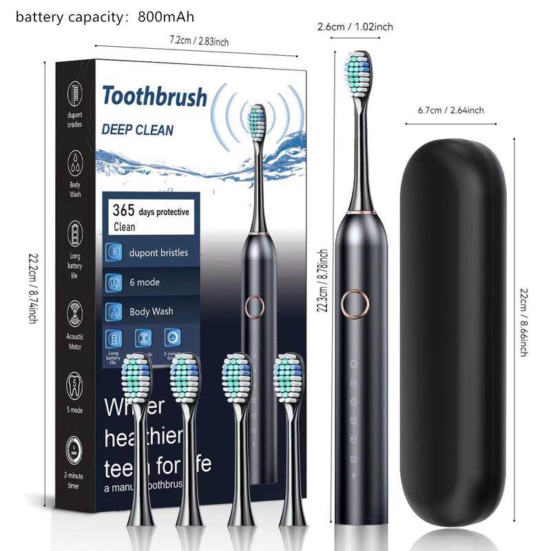 Electric Toothbrush, 1 Box Rechargeable Sonic Teeth Cleaning Toothbrush with 4 Replacement Brush Head & 1 Storage Box, Oral Care Product for Adults