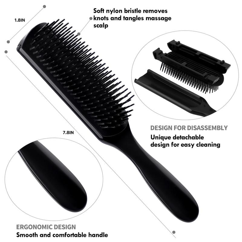 4pcs Curly Hair Brush Set for Adult & Kids Wet or Dry Hair,Professional Heatless Magic Detangling Brush for 3 4ABC Hair with Haircare Hair Detangler Brush Spray Bottle Wide Tooth comb (3+1, Black)