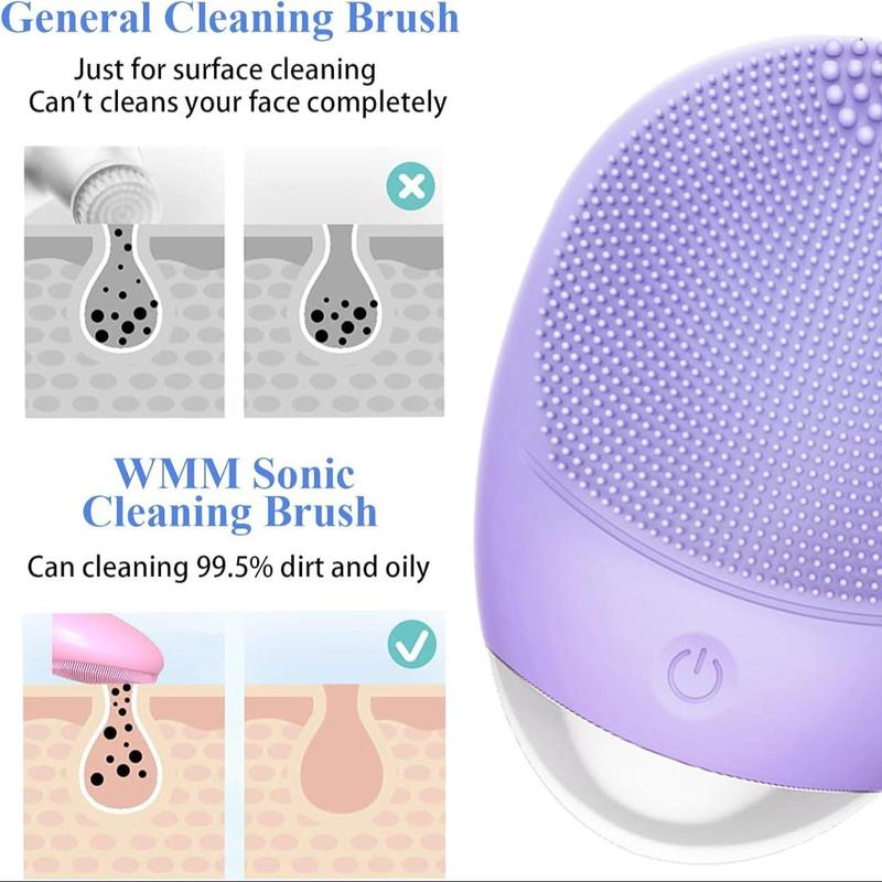 USB Rechargeable Facial Cleansing Brush, High Frequency Vibration Silicone Facial Cleanser Brush, Electric Waterproof Silicone Facial Cleansing Device, Facial Skin Care Tool for Men and Women