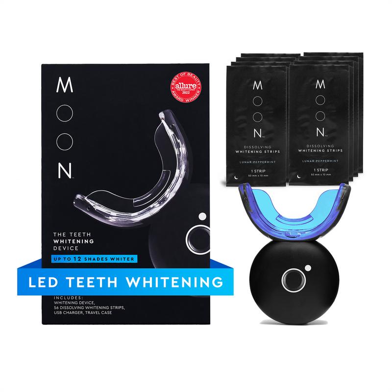 MOON Teeth Whitening Kit with LED Light, Wireless, 5 Minute Treatment, Gentle on Sensitive Teeth, Helps Remove Stains, Dissolvable Strips, Travel Case, Daily Oral Care, Peroxide, Tooth Whitening