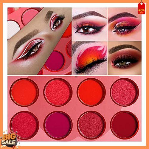 Afflano Red Eyeshadow Palette Makeup, Ultra Pigmented and Blending Bright Dark Hot True Red Eye Shade 12 Color, Cruelty Free Velvet Matte Shimmer Warm Fall Sunset Pink Red Eye Shadow Pallet