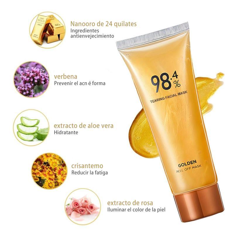 98.4% Gold Peel-0ff Mask -3-in-1 Anti-Wrinkle, Blackhead Removal &Hydrating, with Rosa Damascena, HamamelisVirginiana,& Tremella Fuciformis | 2.82 0Z