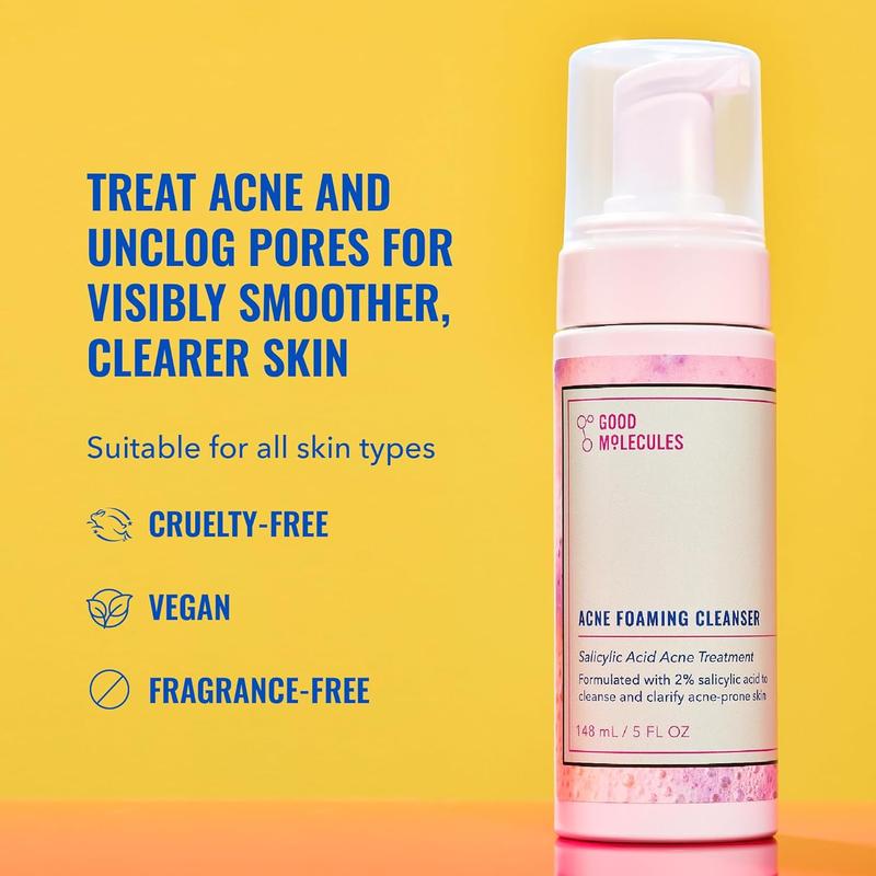 Good Molecules Acne Foaming Cleanser - Foam Anti-Acne Face Wash with Salicylic Acid BHA for Breakouts - Skincare for Face with Aloe and Witch Hazel Good Molecules Good Molecules