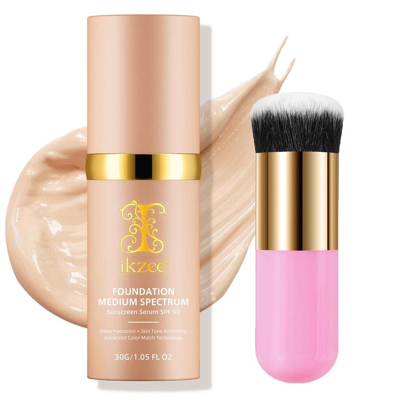 Foundation & Brush Set, 2 Counts set Color Changing Liquid Foundation & Brush, Moisturizing Sunscreen Foundation, Makeup Product for Women & Girls