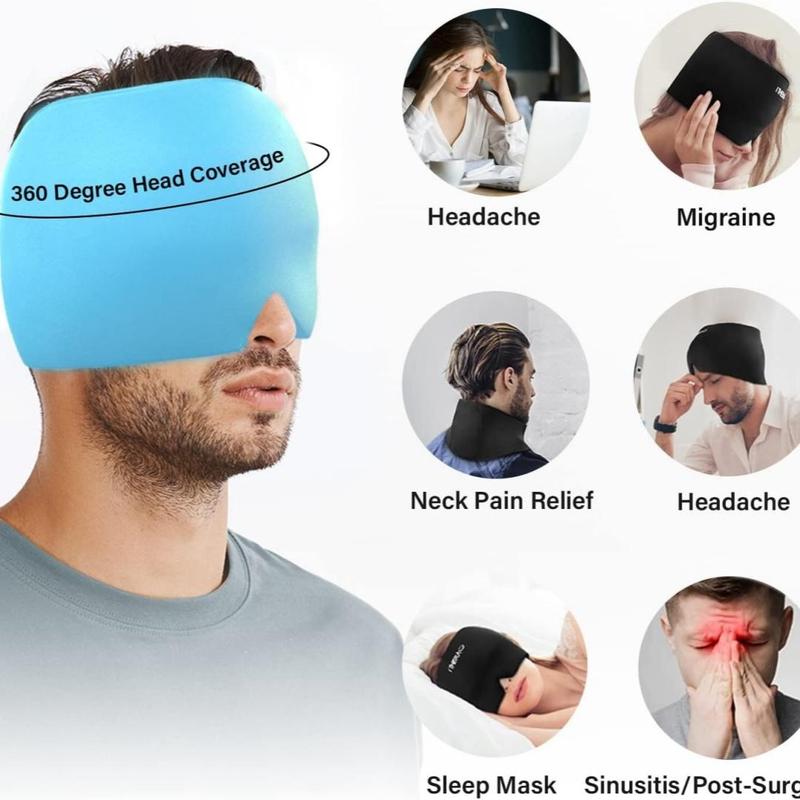 Ice Pack Headache Cap, Adjustable Facial Cold Compress Cooling Gel Head Wrap, Soothing Headache Cap for Tension, Stress and Hangover Relief