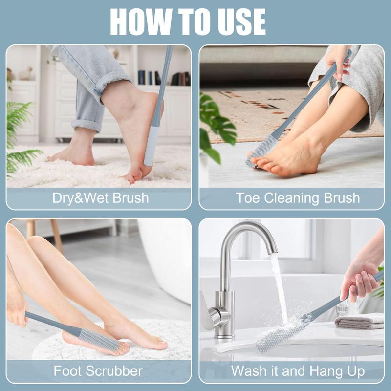 Toe Cleaning Brush, 2 Counts Foot Scrubber with Long Handle, Silicone Foot Brush, Soft Skin Exfoliation Lotion Applicator for Foot