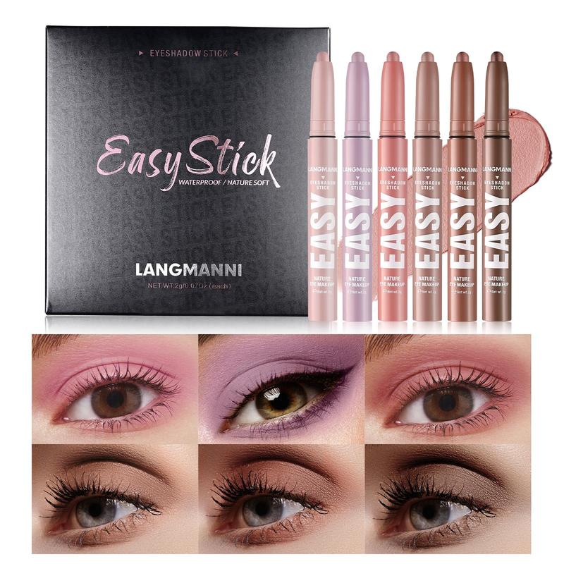 Waterproof Eyeshadow Stick Set (6 Counts set), Long Lasting Shimmering Eye Shadow Pen, Colorful Eye Makeup Products for All Styles and Occasions, Christmas Gift