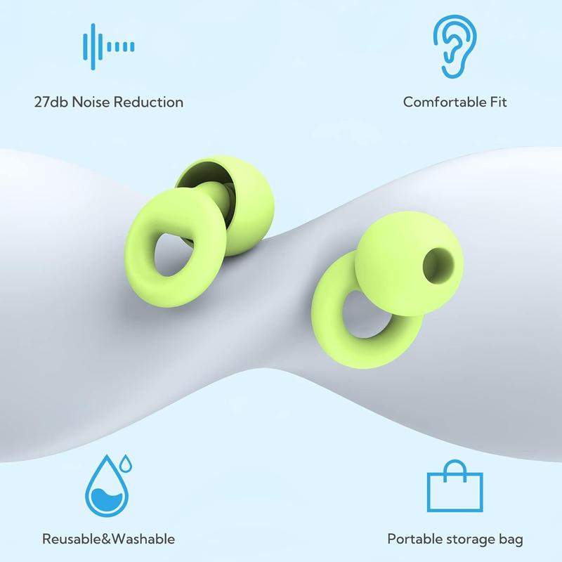 Noise Canceling Earplugs for Sleep and Concentration– New Flexible Earplugs for Better Attenuation–2 Pair Reusable –Deal for Side Sleepers &Noise Sensitive Person – 27dB Noise Cancellation–Dark Green Silicone Lightweight Storage Pouch