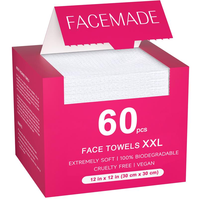 FACEMADE Face Towels 60 ct , USDA Certified 100% Biobased Face Towelettes, Ultra Soft Makeup Remover Dry Wipes, Disposable Facial Washcloth, Rose