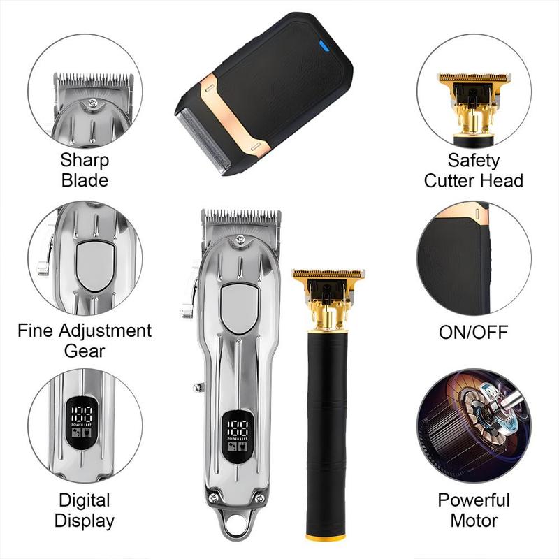 Professional Cordless Hair Cutting Kit, Rechargeable Barber Clippers Set for Men with Electric Shaver and Beard Trimming, Trimmer Set, Hair Cutting Machines, Perfect Gift for Him, Barber Kit, Christmas Gift