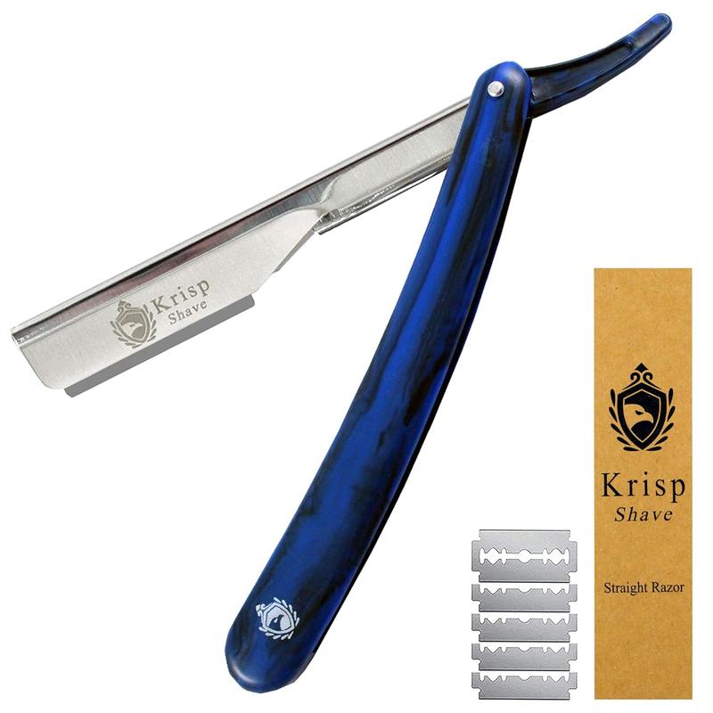 Krisp Beauty Professional Classic Straight Edge Barber Razor Shave 2mm Exposed Blade Disposable For Close Shaving - Salon Quality Manual Men's Beard Cut Throat Shaver Shavette With 10 Shaving Blades Durable Handle Kit Stainless Comfort