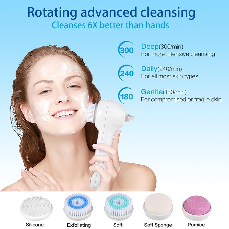 Face Scrubber Exfoliator,Facial Cleansing Brush Waterproof with LCD Screen,Blackhead Remover Vacuum with 5 Brush Heads,Face Spin Brush for Exfoliating, Massaging and Deep Pore Cleansing