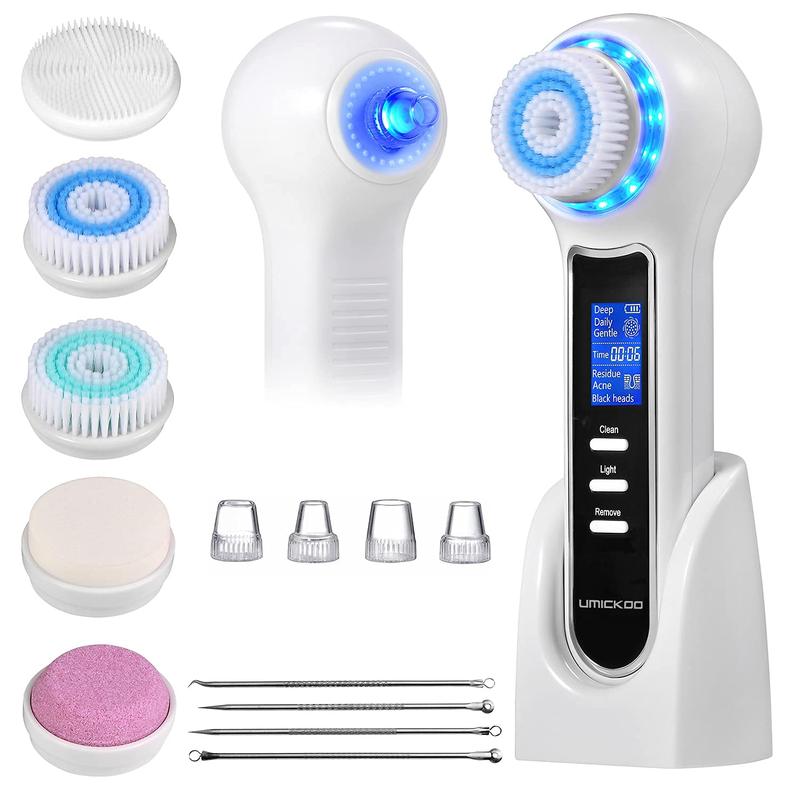 Face Scrubber Exfoliator,Facial Cleansing Brush Waterproof with LCD Screen,Blackhead Remover Vacuum with 5 Brush Heads,Face Spin Brush for Exfoliating, Massaging and Deep Pore Cleansing