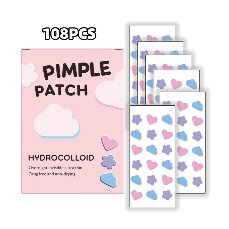 Cloud & Heart Pattern Pimple Patch, 108pcs box Hydrocolloid Invisible Acne Cover Patches, Skin Care Products for Women & Men