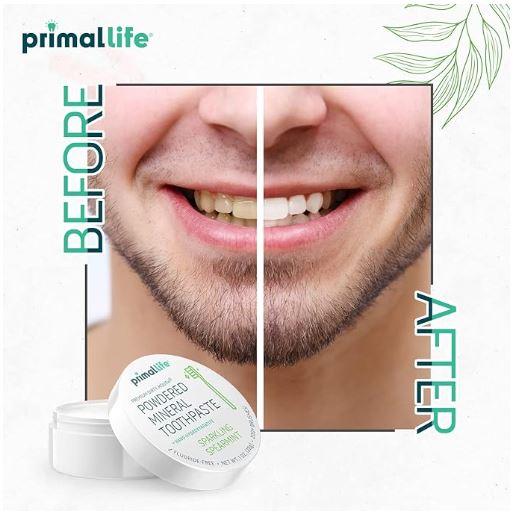 Primal Life Organics Premium Powdered Mineral Toothpaste - Tooth Powder - 1oz (28g) - 200+ Brushes Oral Clay