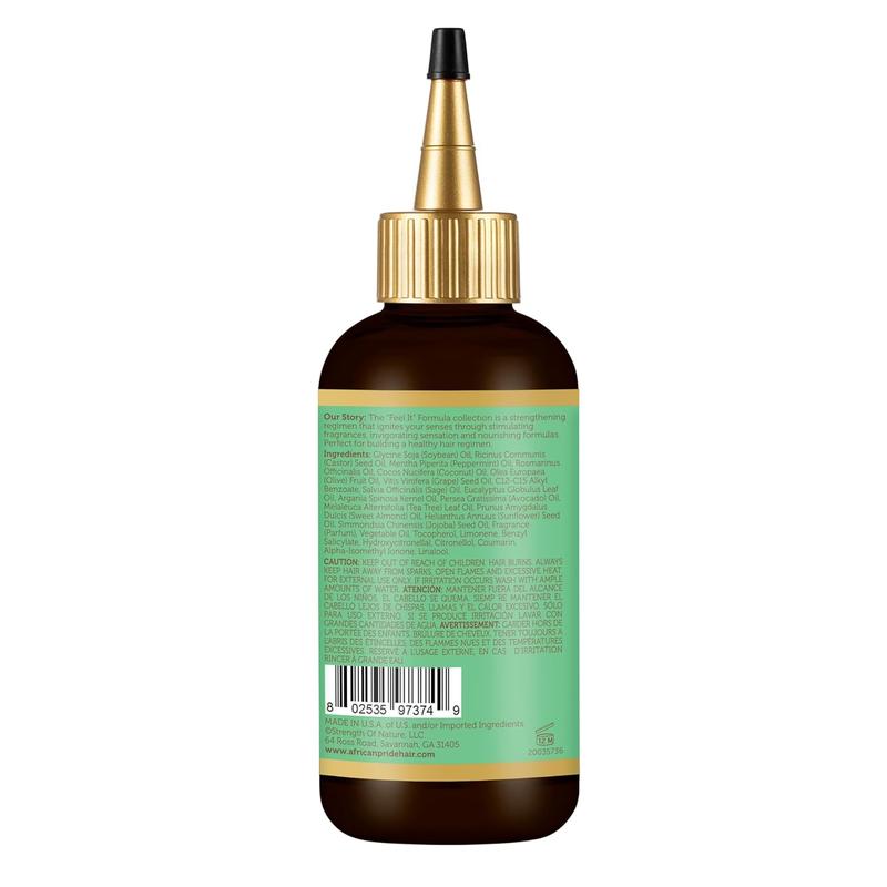 African Pride Feel It Formula, Strengthening Oil with Peppermint, Rosemary, and Sage, Helps promote Hair Growth, Nourishing Treatment for Split Ends and Dry Scalp for All Hair Types, 4 fl oz.