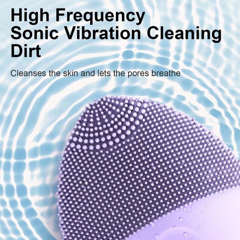 Silicone Ultrasonic Facial Cleansing Brush, Vibration Electric Face Cleanser, Deep Pores Blackhead Cleaning Washing Skin Massager