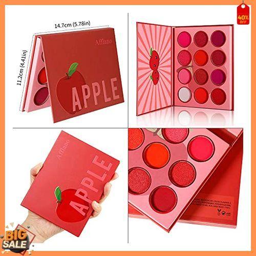 Afflano Red Eyeshadow Palette Makeup, Ultra Pigmented and Blending Bright Dark Hot True Red Eye Shade 12 Color, Cruelty Free Velvet Matte Shimmer Warm Fall Sunset Pink Red Eye Shadow Pallet