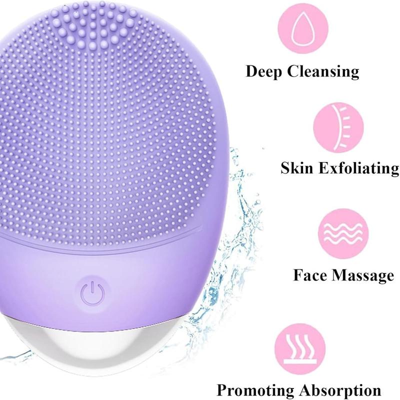 USB Rechargeable Facial Cleansing Brush, High Frequency Vibration Silicone Facial Cleanser Brush, Electric Waterproof Silicone Facial Cleansing Device, Facial Skin Care Tool for Men and Women