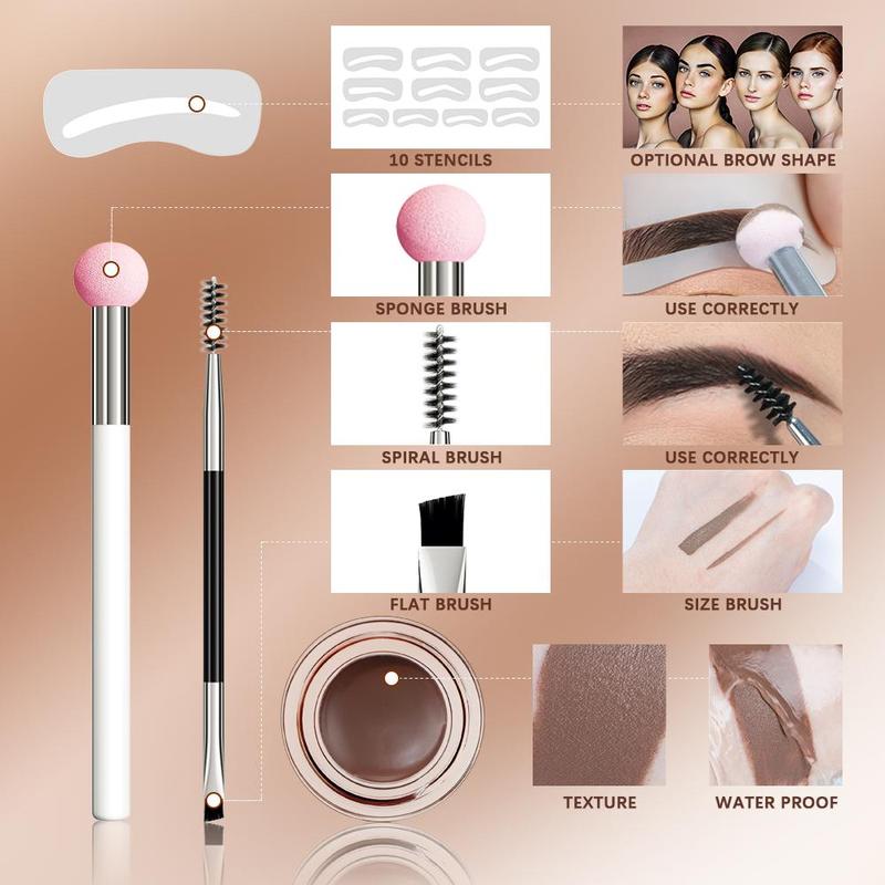 Brow Pomade Kit, 1 Set Long Lasting Eyebrow Makeup Kit, Including Eye Brow Makeup Sponge, Eyebrow Brush, Eyebrow Stencil, Eye Brow Styling Kit, Cosmetic Beauty Supplies for Girls and Women