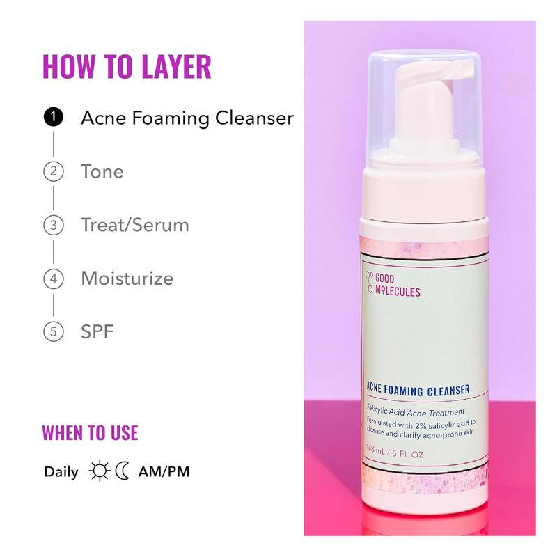 Good Molecules Acne Foaming Cleanser - Foam Anti-Acne Face Wash with Salicylic Acid BHA for Breakouts - Skincare for Face with Aloe and Witch Hazel Good Molecules Good Molecules