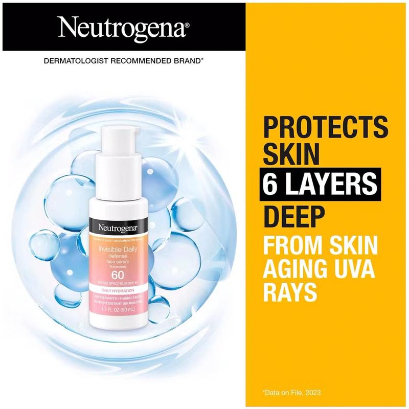 Neutrogena Invisible Daily Defense Face Serum SPF 60+ Skincare Smooth Hydrating Lightweight Radiant Radiance