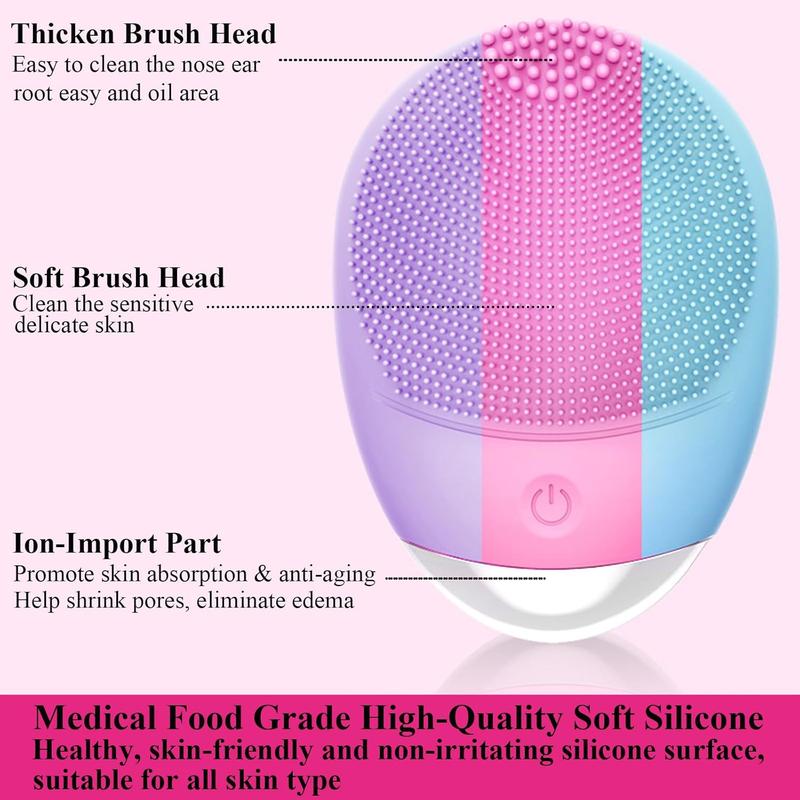 USB Rechargeable Facial Cleansing Brush, High Frequency Vibration Silicone Facial Cleanser Brush, Electric Waterproof Silicone Facial Cleansing Device, Facial Skin Care Tool for Men and Women