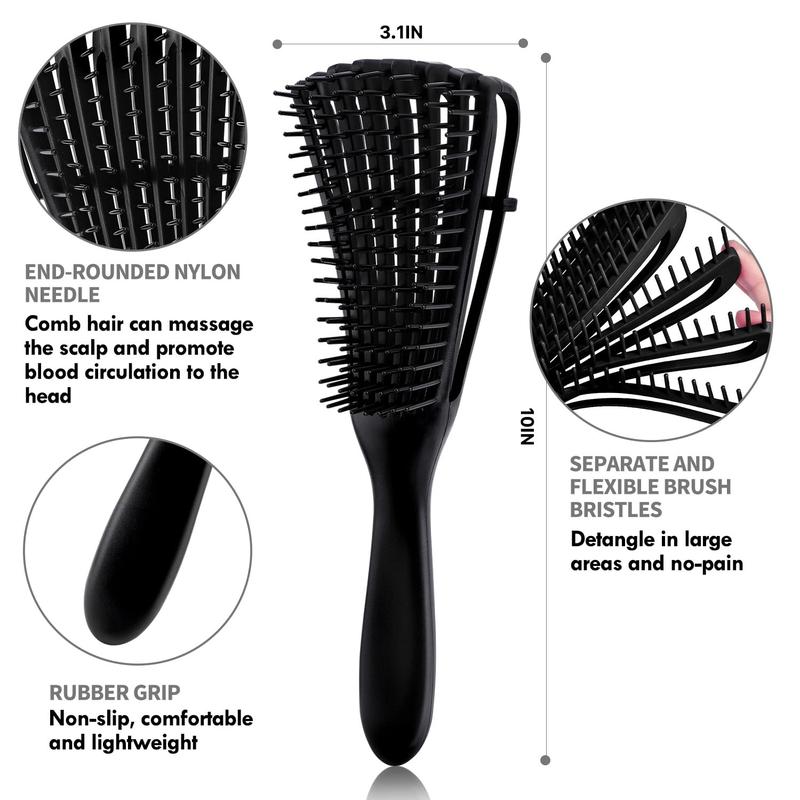 4pcs Curly Hair Brush Set for Adult & Kids Wet or Dry Hair,Professional Heatless Magic Detangling Brush for 3 4ABC Hair with Haircare Hair Detangler Brush Spray Bottle Wide Tooth comb (3+1, Black)