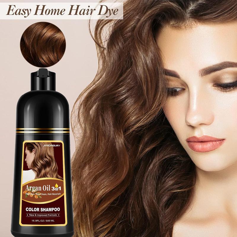 Dark Brown Herbal Color Hair Dye Shampoo for Men and Women, 3 in 1 for Gray Hair Coverage, Instant Coloring Shampoo Argan Oil  500ML hair care