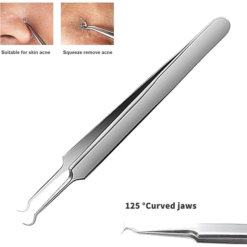 Blackhead Tweezers, Blackhead Extractor, Pimple Popper Tool Kit, 3 in 1 Professional Stainless Skin Zit Acne Blemish Whitehead Popping Removing Surgical Tools Set, Silver