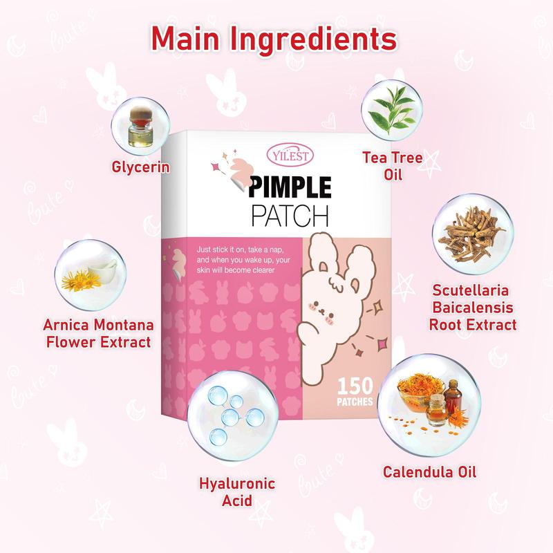 Rabbit and Cat Shaped Acne Patch, 150pcs Acne Pimple Patch, Hydrocolloid Pimple Patch, Color Star Acne Patch for Face, Skin Care Product