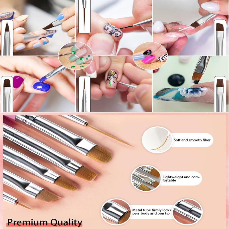 Lightweight & Comfortable Nail Art Brush Set, 6 Counts box Nail Tip Design Tool, DIY Manicure Tools for Women