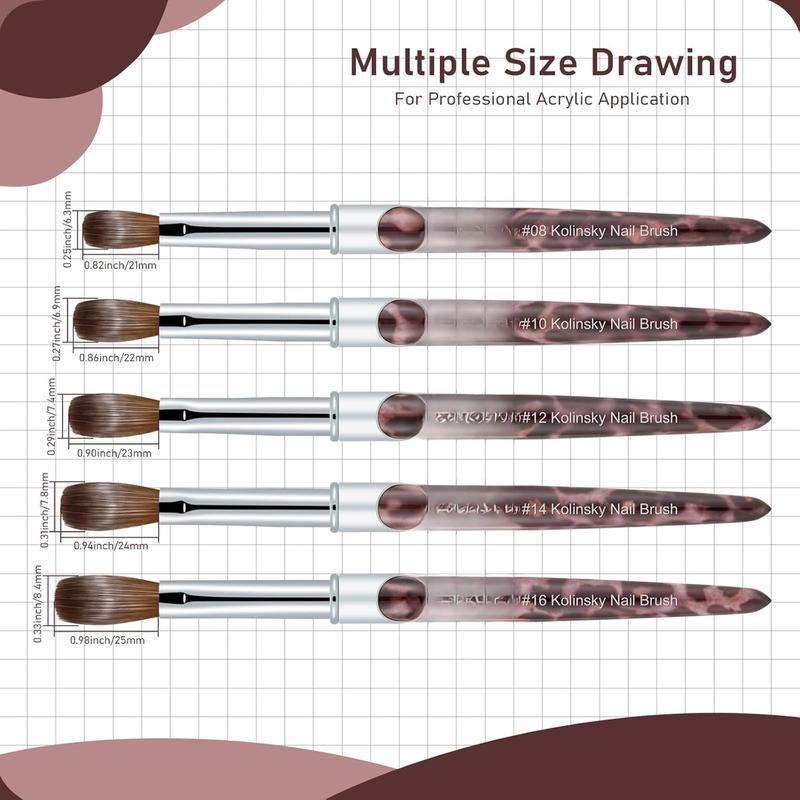 Brush Size #14,  Pure Kolinsky  Art Brushes for  Application, Sturdy Handle Oval Shaped   Design Tools for Professional Manicure DIY(Leopard Print)