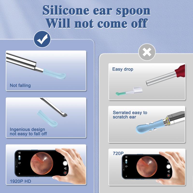 Ear Wax Removal Ear Cleaner with 1920P HD Ear Camera and Light Ear Wax Removal Kit with 7 Pcs Ear Pick Set Ear Cleaning Kit with 8 Silicone Ear Spoons 1920P HD Ear Camera Otoscope for iOS & Android (Black)