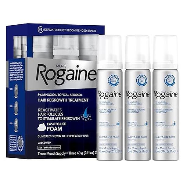 Rogaine Men's 5% Minoxidil Foam for Hair Regrowth, Thinning Hair Care Comfort