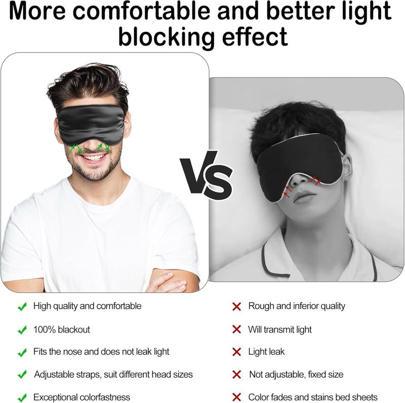 Sleep Mask Silk Eye Mask for Sleeping, Eye Cover Soft Satin Blindfold Adjustable Strap, Satin Blackout for Men & Women, Super Soft Eyeshade for Night Sleeping (Black) Lightweight Comfort