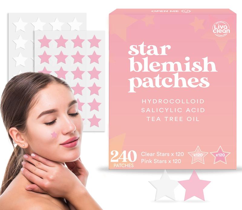 LivaClean 240 CT Star Pimple Patch - w Salicylic Acid & Tea Tree Oil - Pink & White Acne Patches Star - Pimple Patch Cute - Cute Pimple Patches - Star Pimple Patches for Face - Star Pimple Patches Skincare Blemish