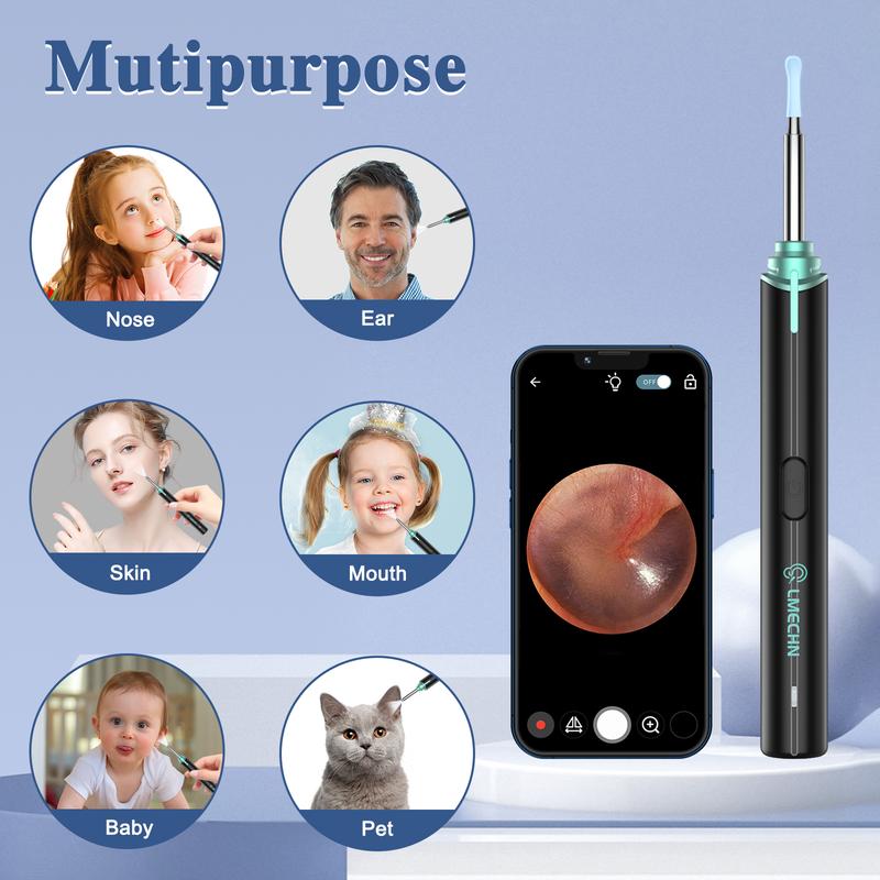 Ear Wax Removal Ear Cleaner with 1920P HD Ear Camera and Light Ear Wax Removal Kit with 7 Pcs Ear Pick Set Ear Cleaning Kit with 8 Silicone Ear Spoons 1920P HD Ear Camera Otoscope for iOS & Android (Black)