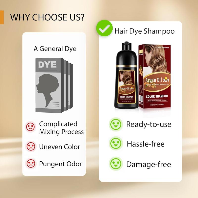 Dark Brown Herbal Color Hair Dye Shampoo for Men and Women, 3 in 1 for Gray Hair Coverage, Instant Coloring Shampoo Argan Oil  500ML hair care